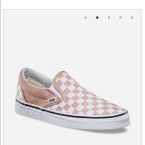 Blush checkerboard vans slip on